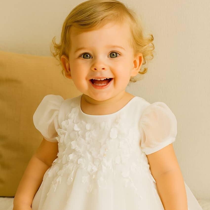 All White Tulle Flower Girl Dress with Ribbon Bow