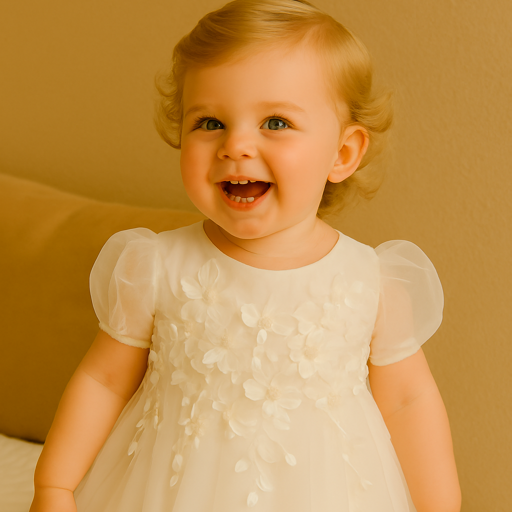All White Tulle Flower Girl Dress with Ribbon Bow