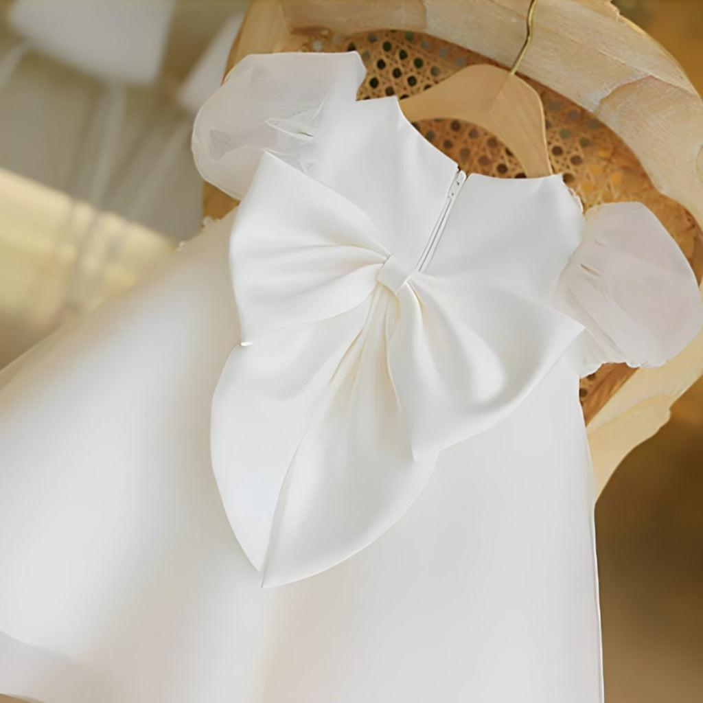 All White Tulle Flower Girl Dress with Ribbon Bow