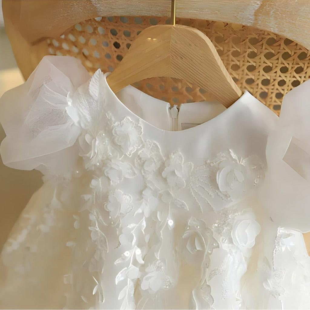 All White Tulle Flower Girl Dress with Ribbon Bow