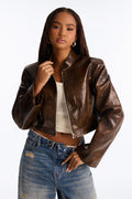 City Rebel Cropped Moto Jacket - Brown