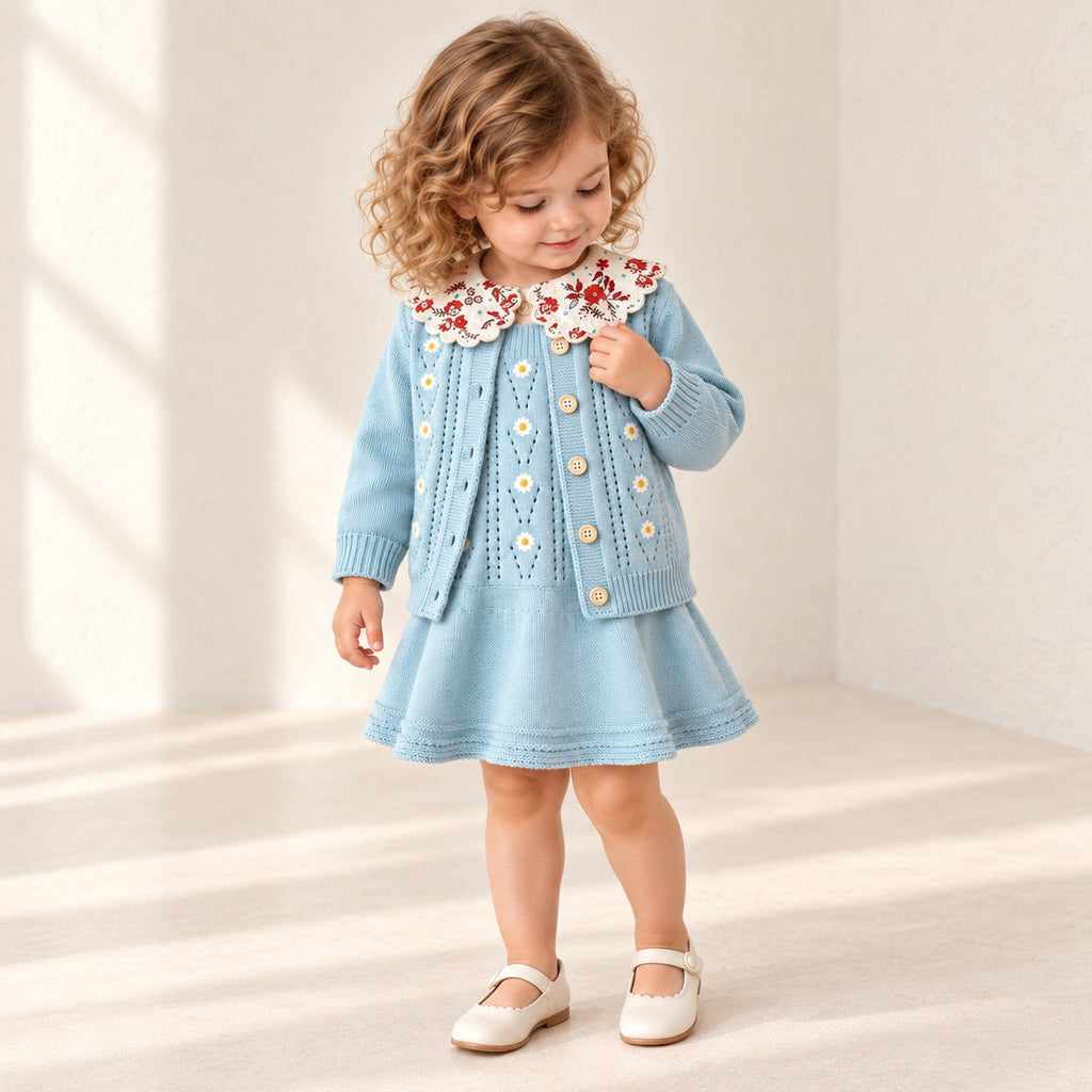 2-Piece Daisy Girl Knit Dress & Cardigan Set