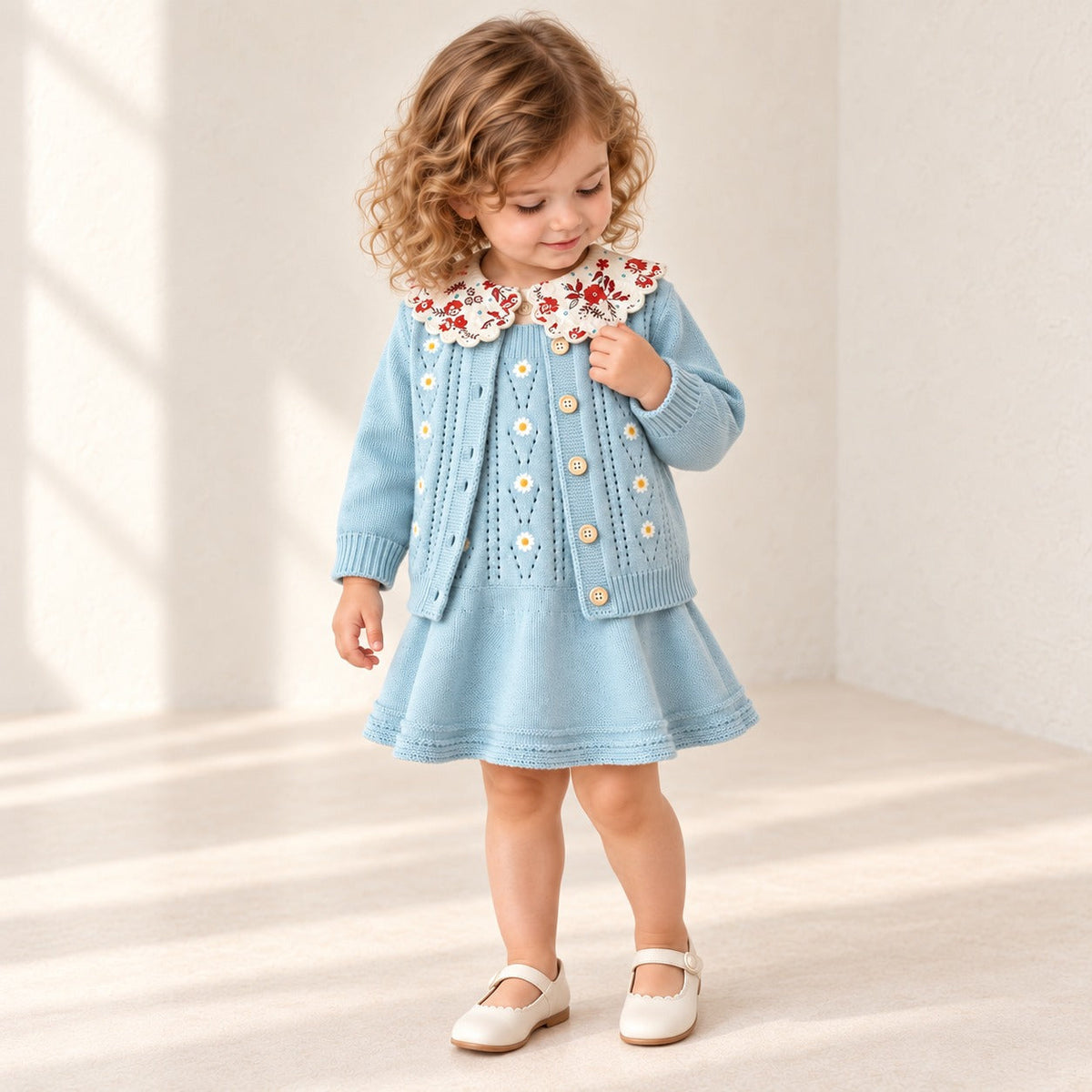 2-Piece Daisy Girl Knit Dress & Cardigan Set