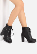Chunky Round-Toe High Heel Ankle Boot