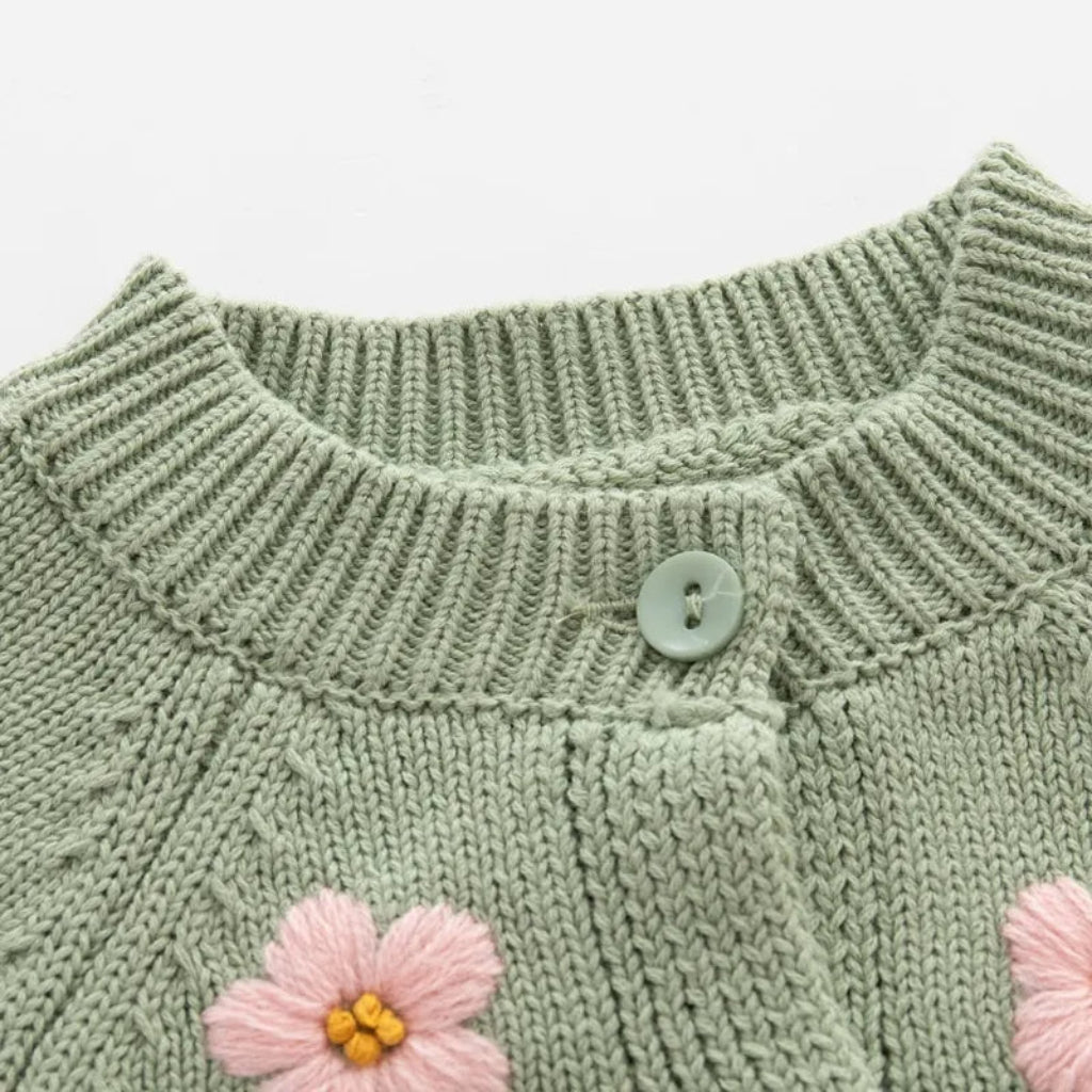 Baby Girls Flower Embroidered Knit Cotton Cardigan
