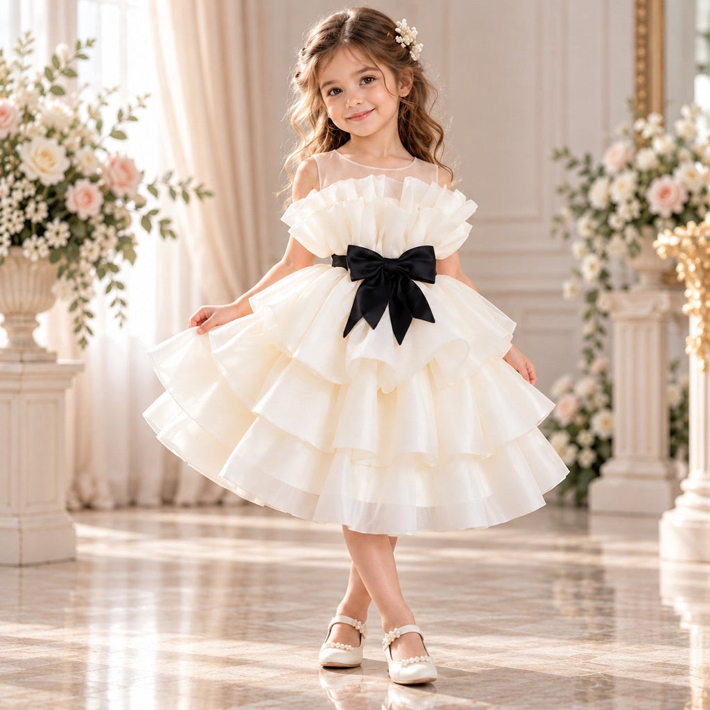 Champagne White Sleeveless Flower Girl Dress