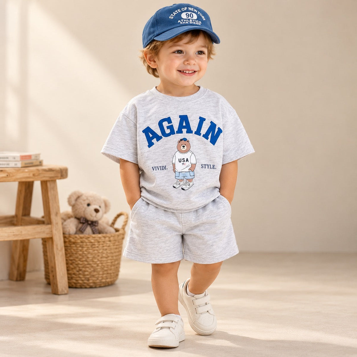 AGAIN Bear Unisex T-Shirt and Shorts Sets