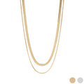18K Gold PVD Stainless Steel Herringbone and Snake Layered Chain Necklace / CHN0025