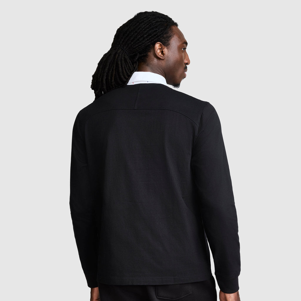 Long Sleeve Rugby Shirt with Twill Collar, Embroided C Logo