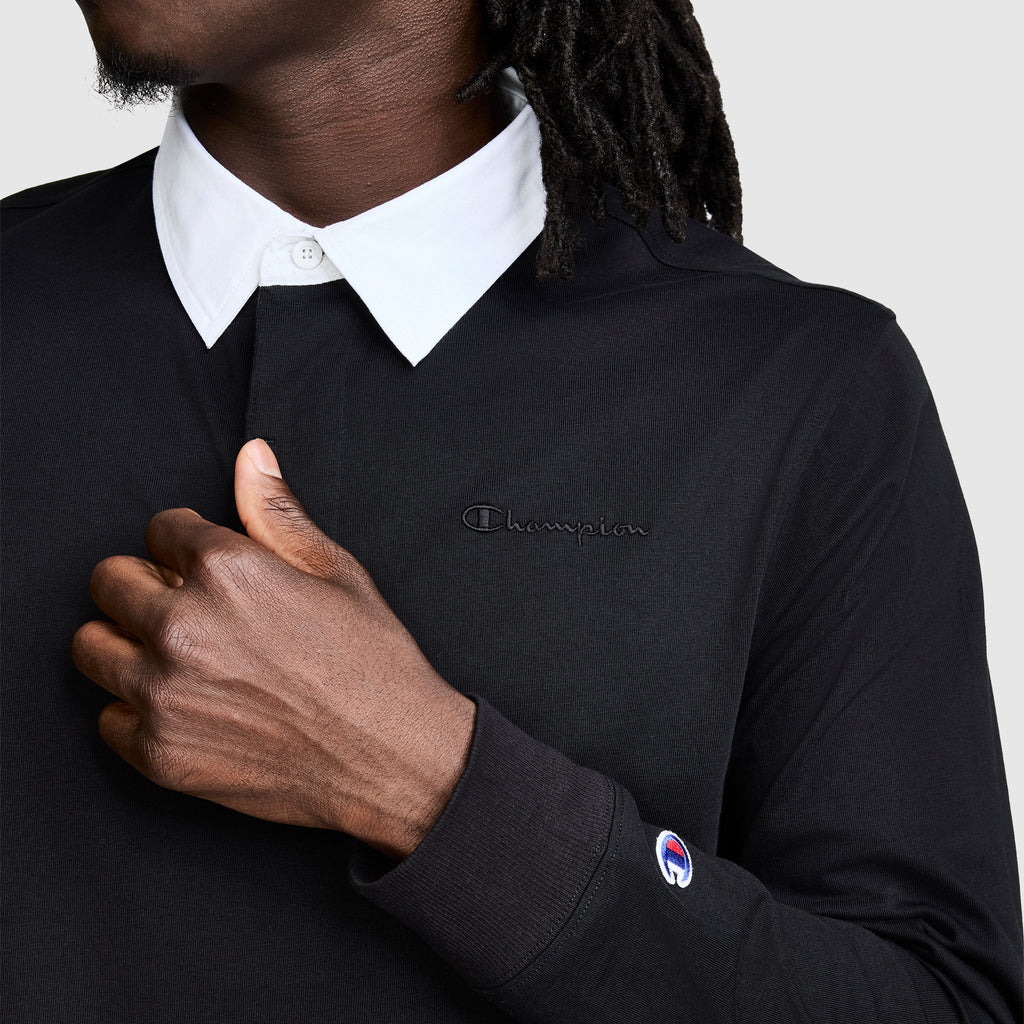 Long Sleeve Rugby Shirt with Twill Collar, Embroided C Logo