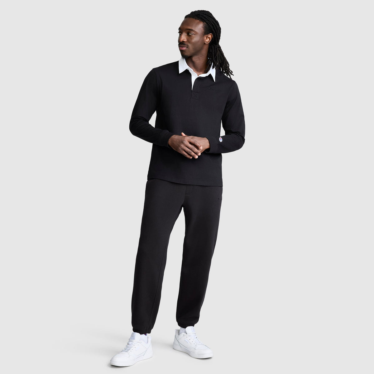 Long Sleeve Rugby Shirt with Twill Collar, Embroided C Logo