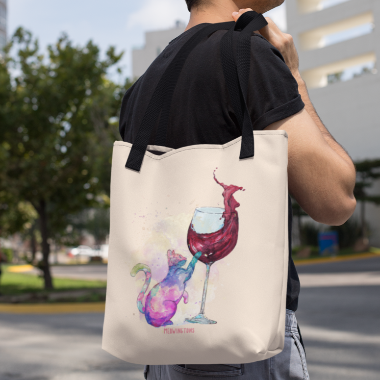 Feline Tipsy Cat Wine Tote Bag