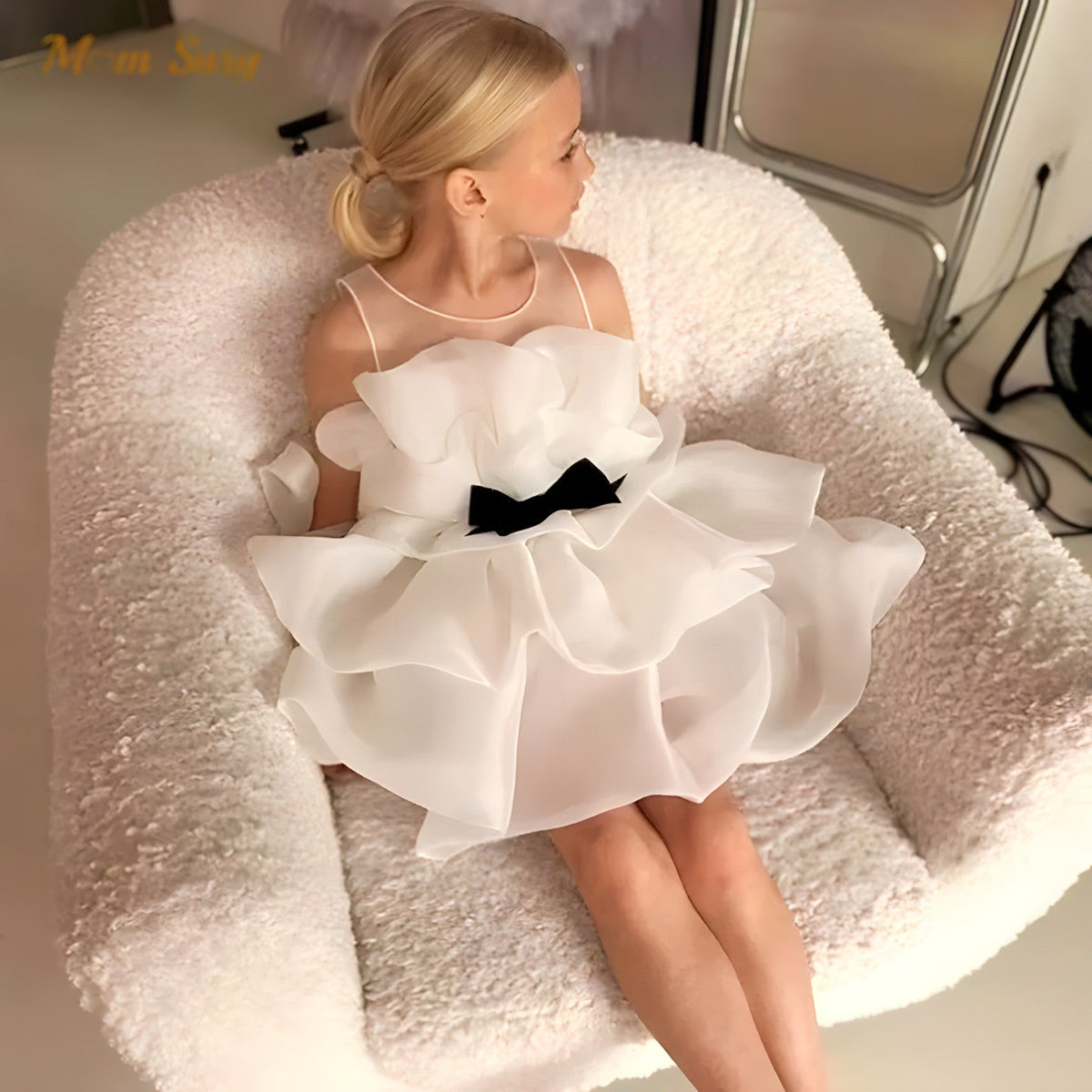 Champagne White Sleeveless Flower Girl Dress