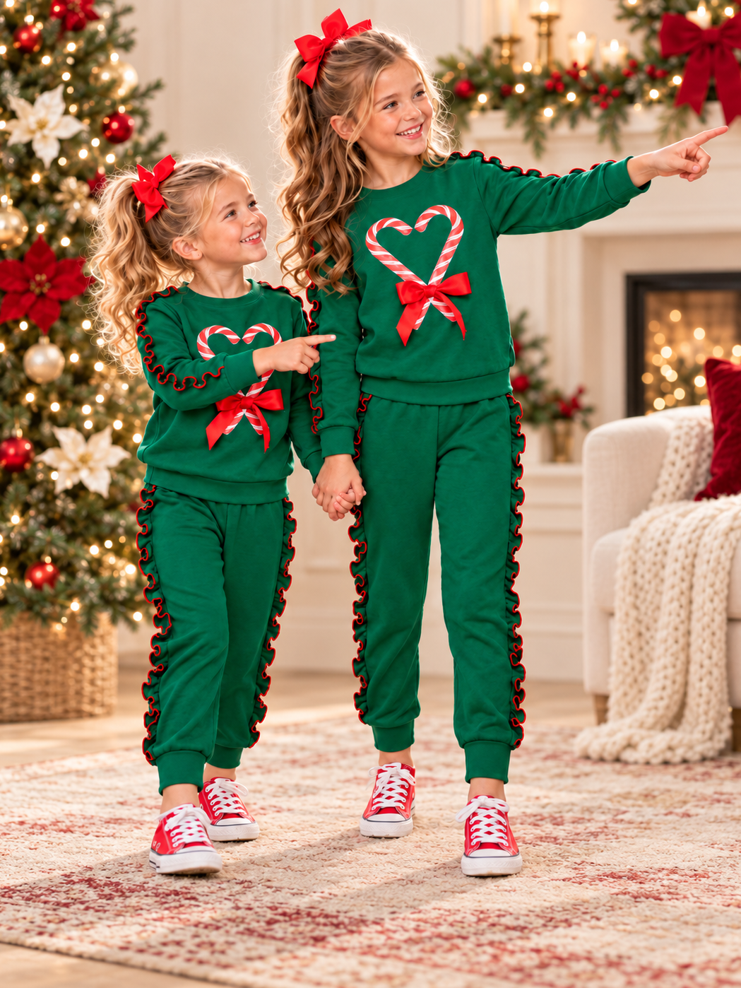Candy Cane Heart Ruffle Jogger Set