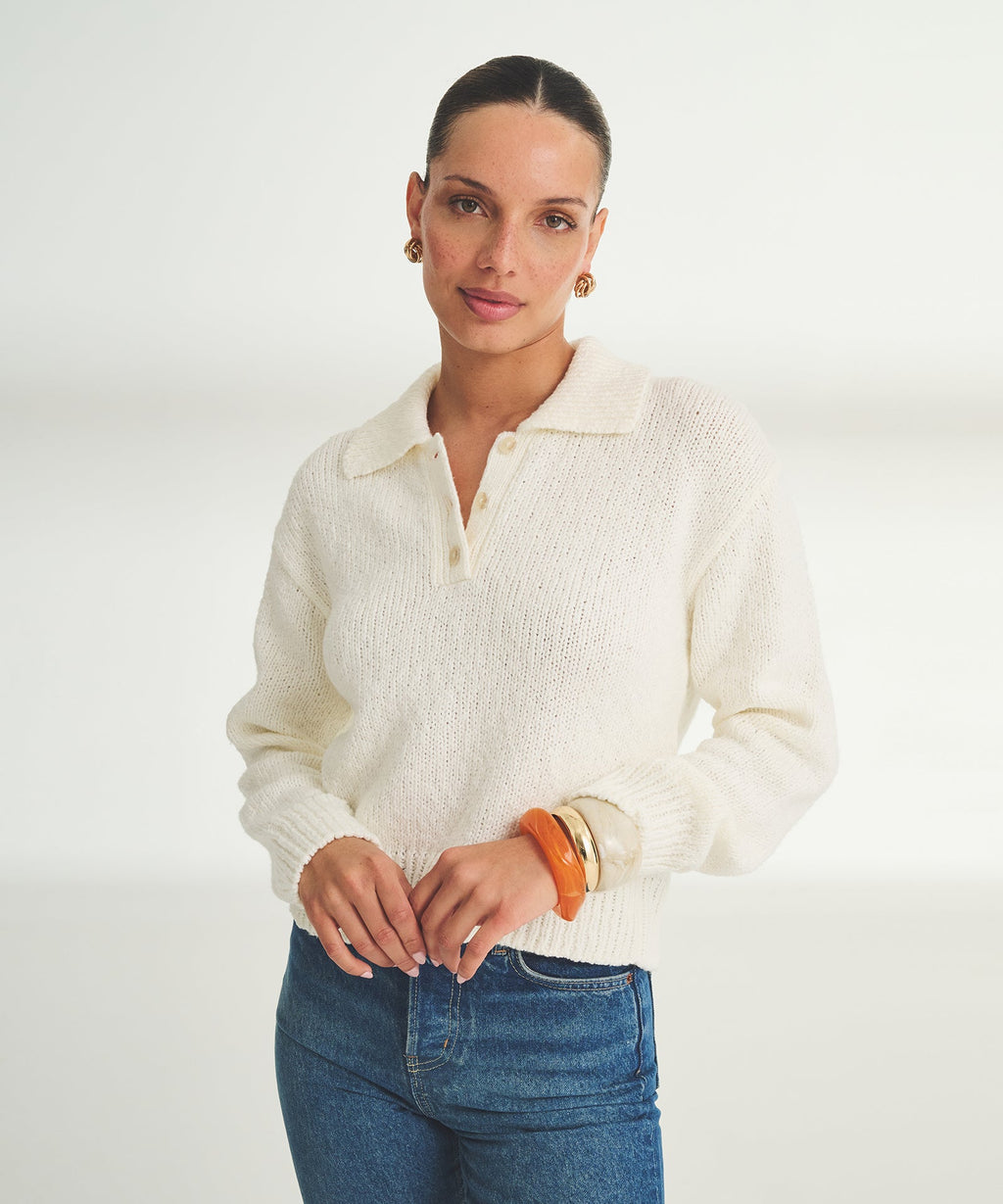Chunky Cotton Polo Sweater
