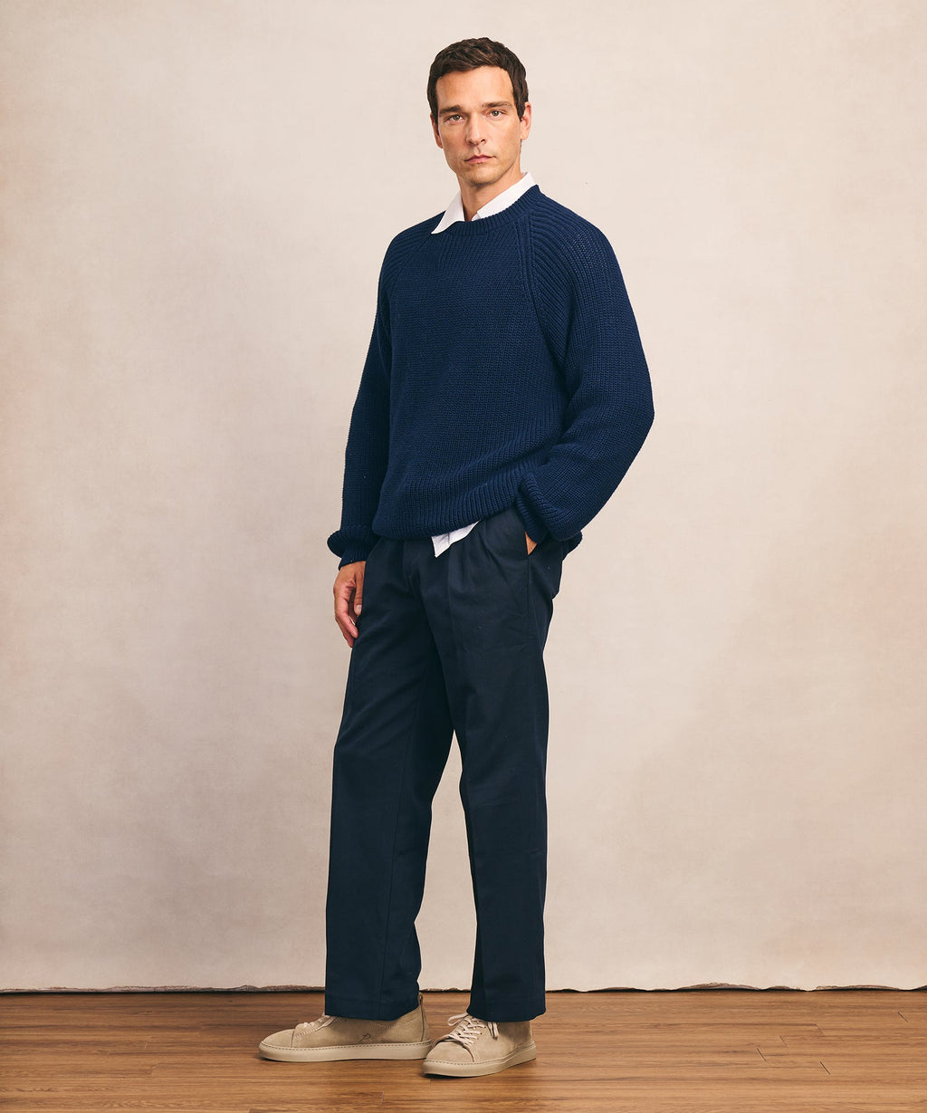 Cotton Fisherman Raglan Crewneck Sweater