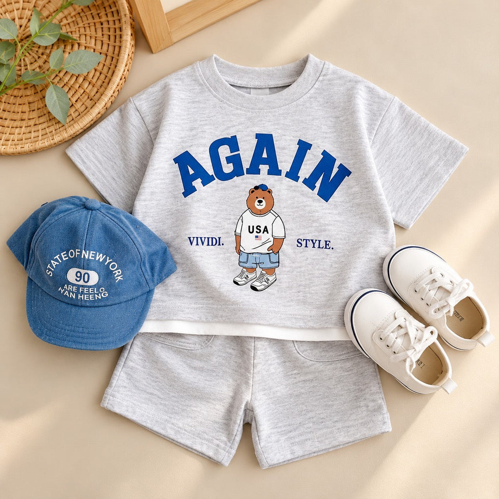 AGAIN Bear Unisex T-Shirt and Shorts Sets