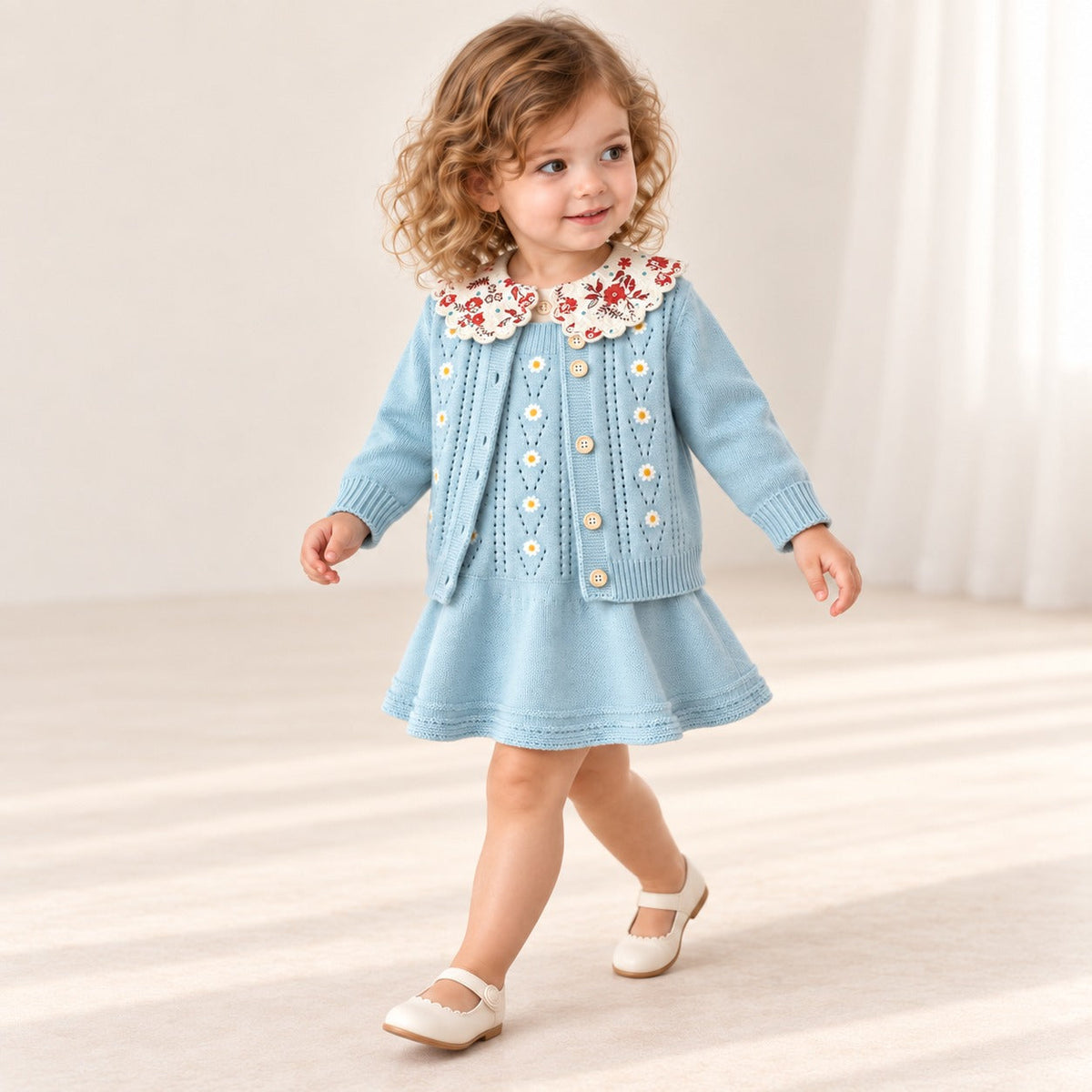 2-Piece Daisy Girl Knit Dress & Cardigan Set