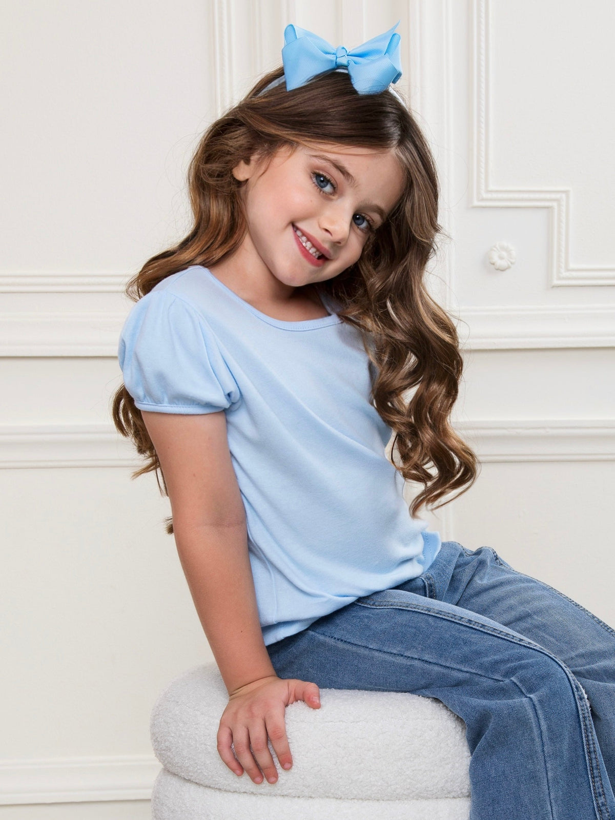 Blue Everyday Puff Sleeve Cotton Tee
