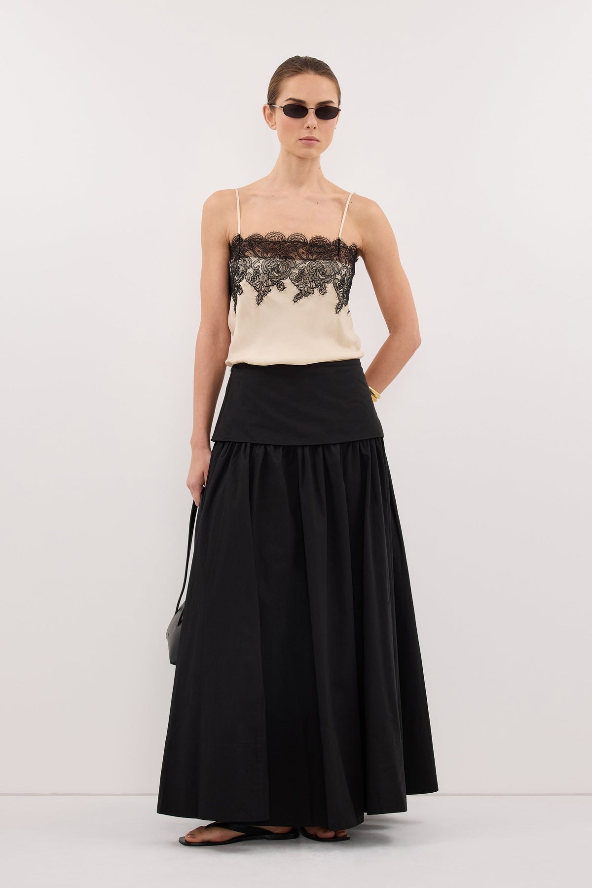 CLAIRE BLACK COTTON MIDI SKIRT