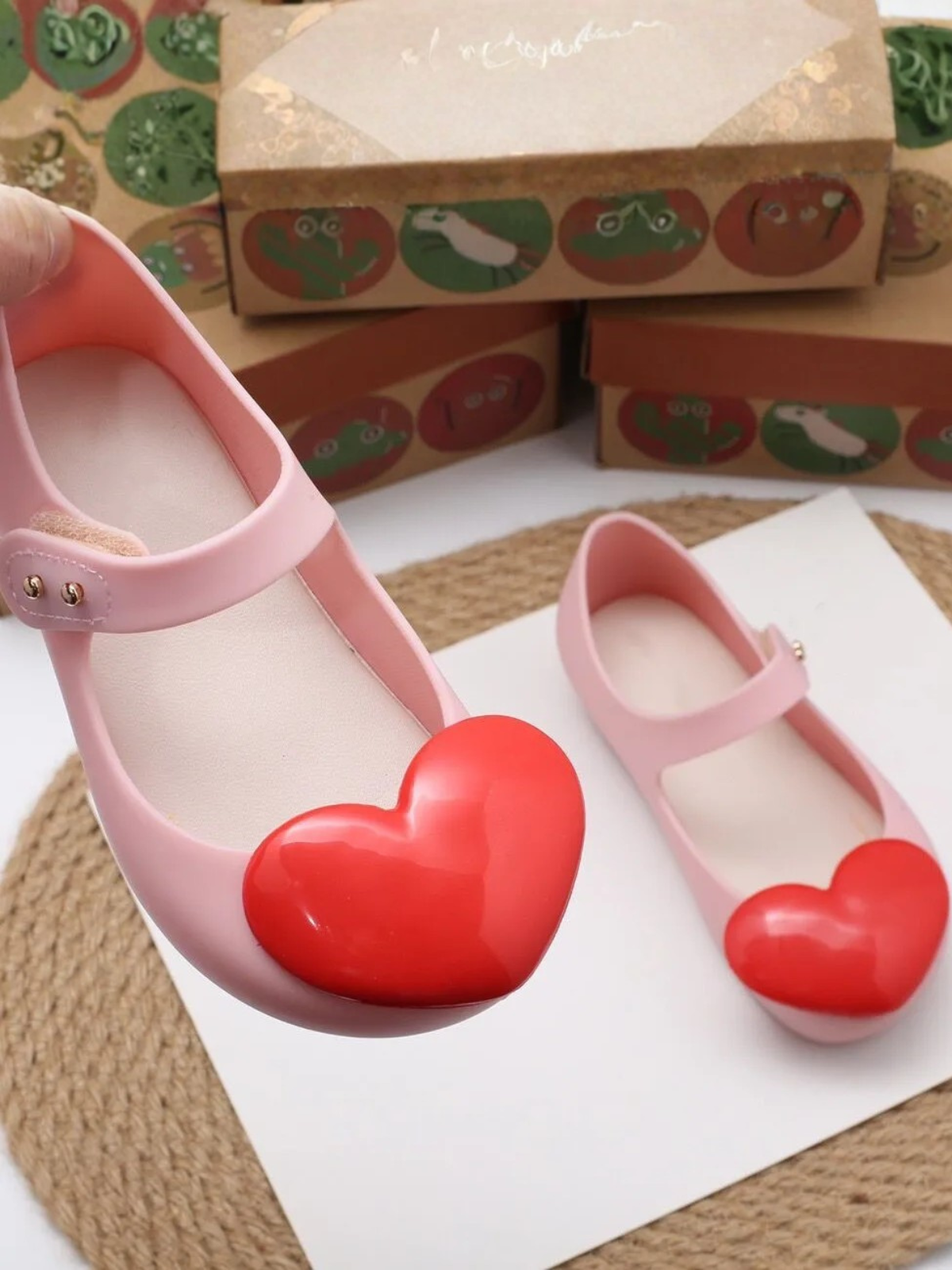 Big Heart Pink Jelly Flats by Liv and Mia