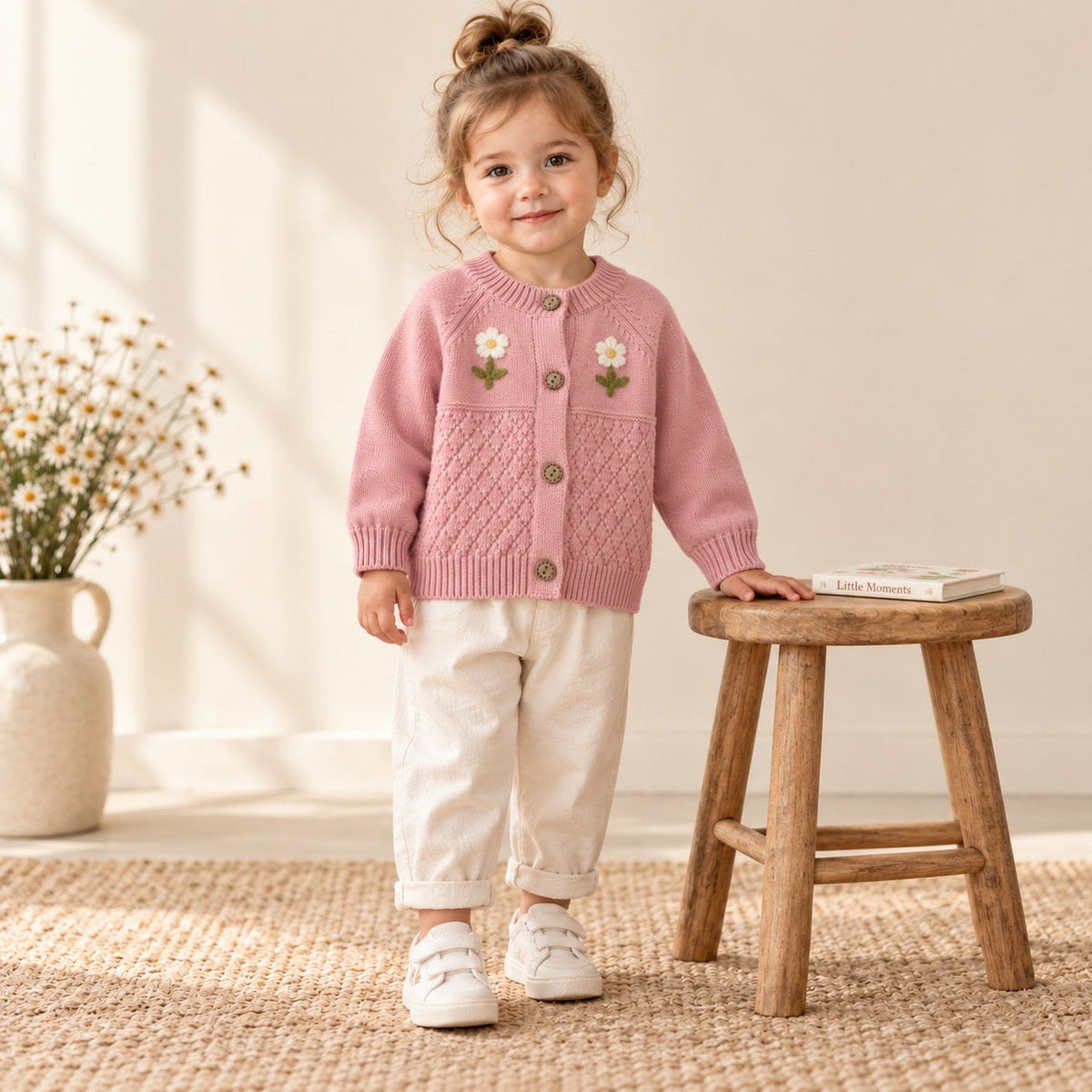 Baby Girls Flower Embroidered Knit Cotton Cardigan