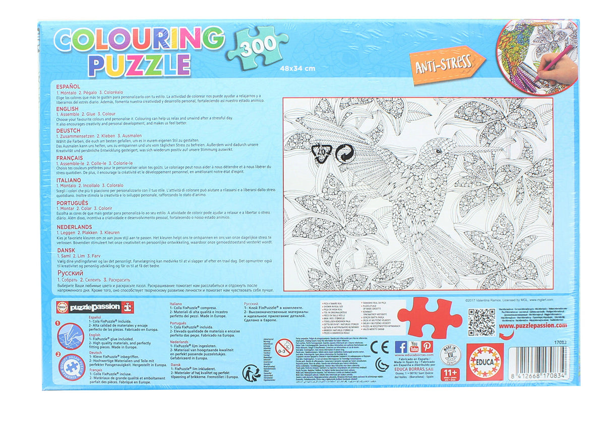 Hummingbird 300 Piece Coloring Jigsaw Puzzle