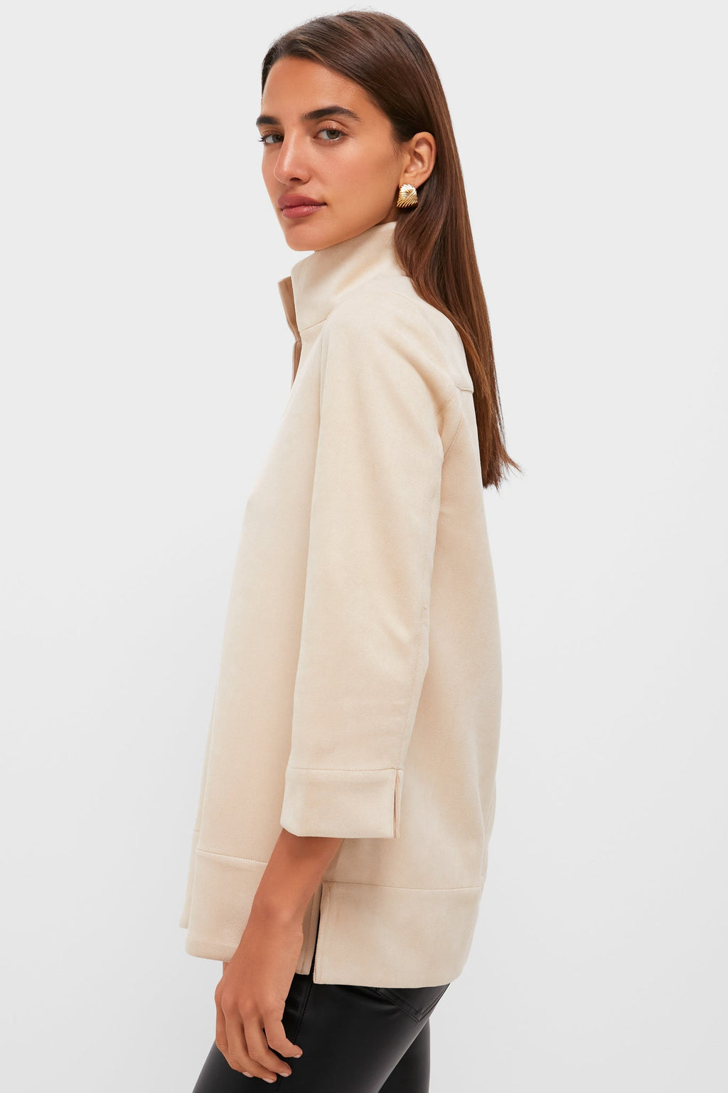 Bone Suede Margot Stand Collar Blouse