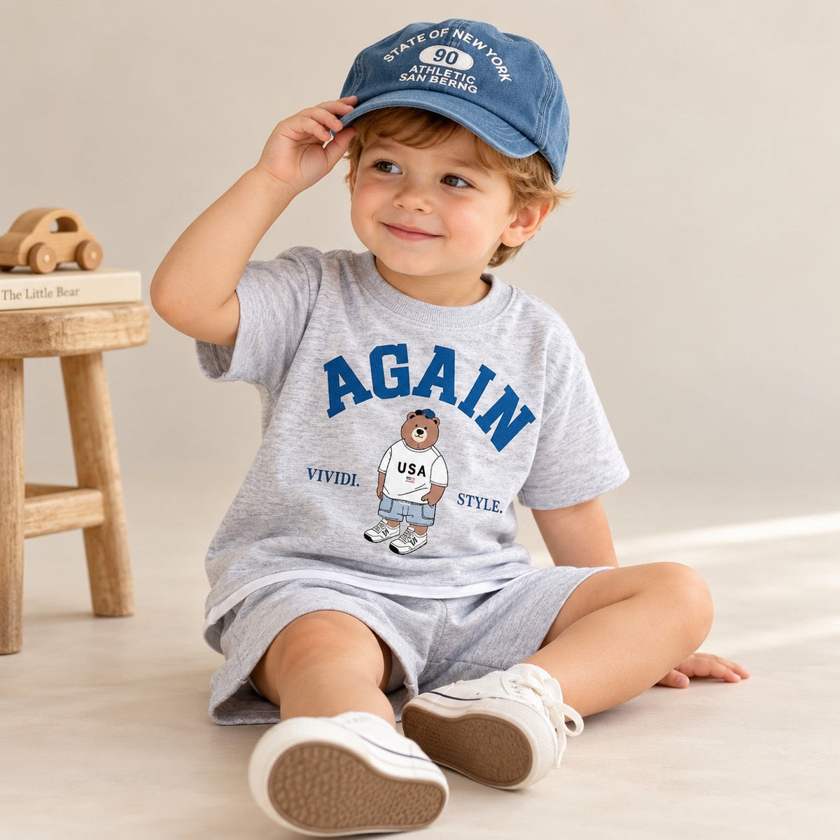 AGAIN Bear Unisex T-Shirt and Shorts Sets