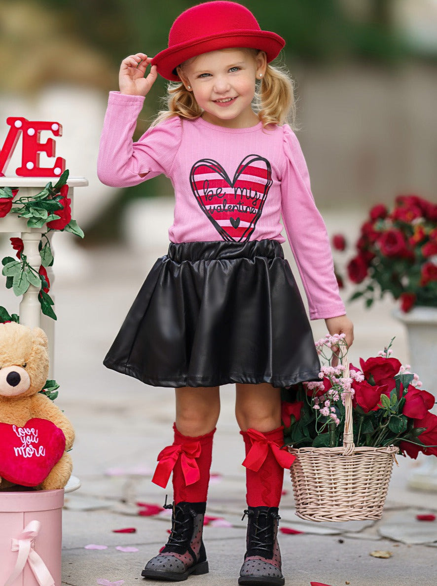 Be My Valentine Top and Vegan Leather Skirt Set