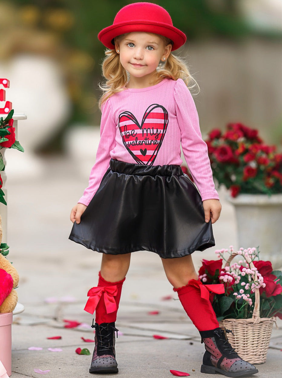Be My Valentine Top and Vegan Leather Skirt Set
