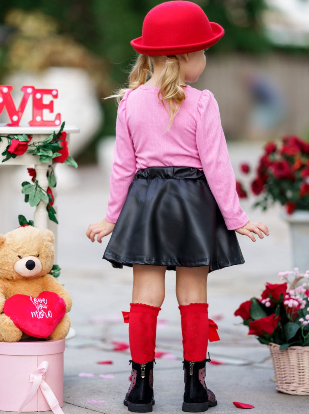 Be My Valentine Top and Vegan Leather Skirt Set