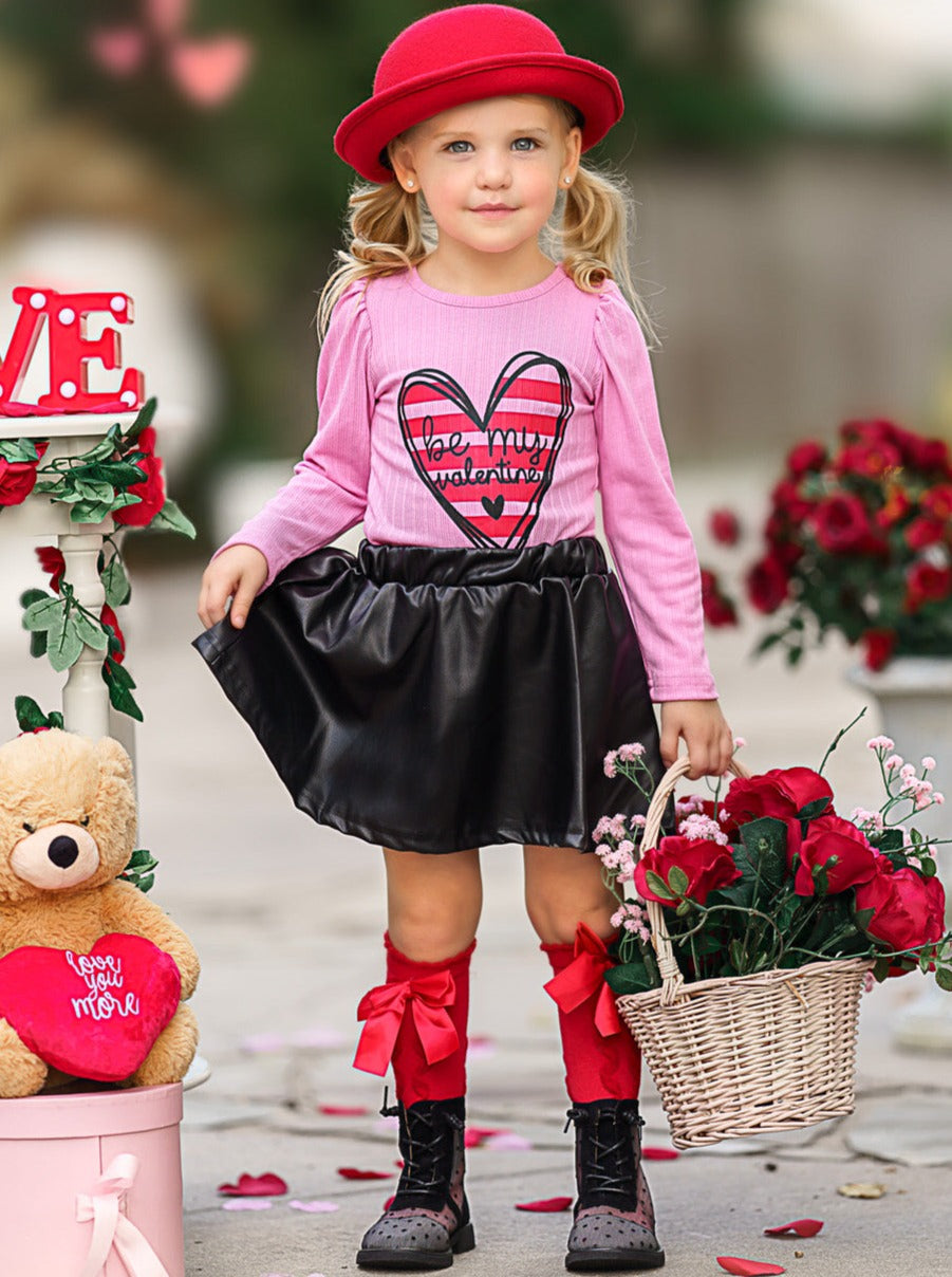 Be My Valentine Top and Vegan Leather Skirt Set