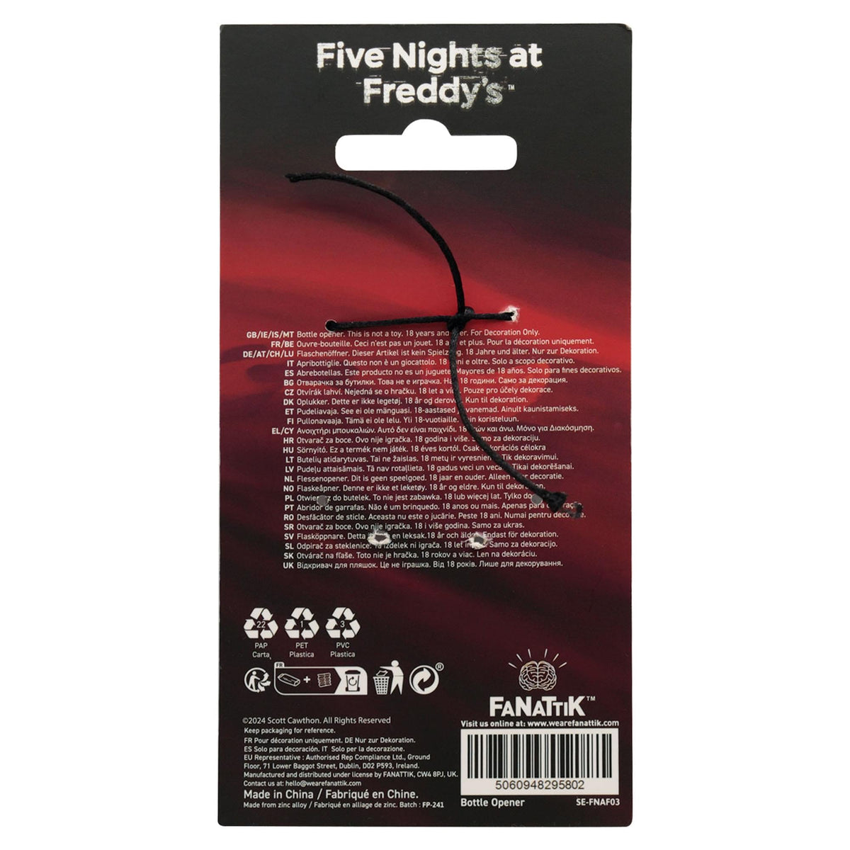 Five Nights At Freddy's Freddy Fazbear Face Magnetic Metal Bottle Opener