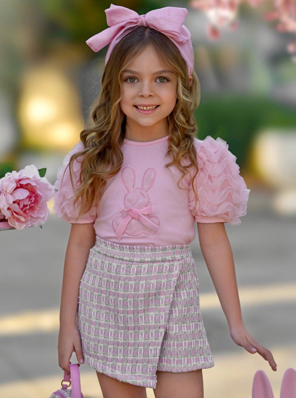 Bunny Puff Sleeve Top and Tweed Skort Easter Set