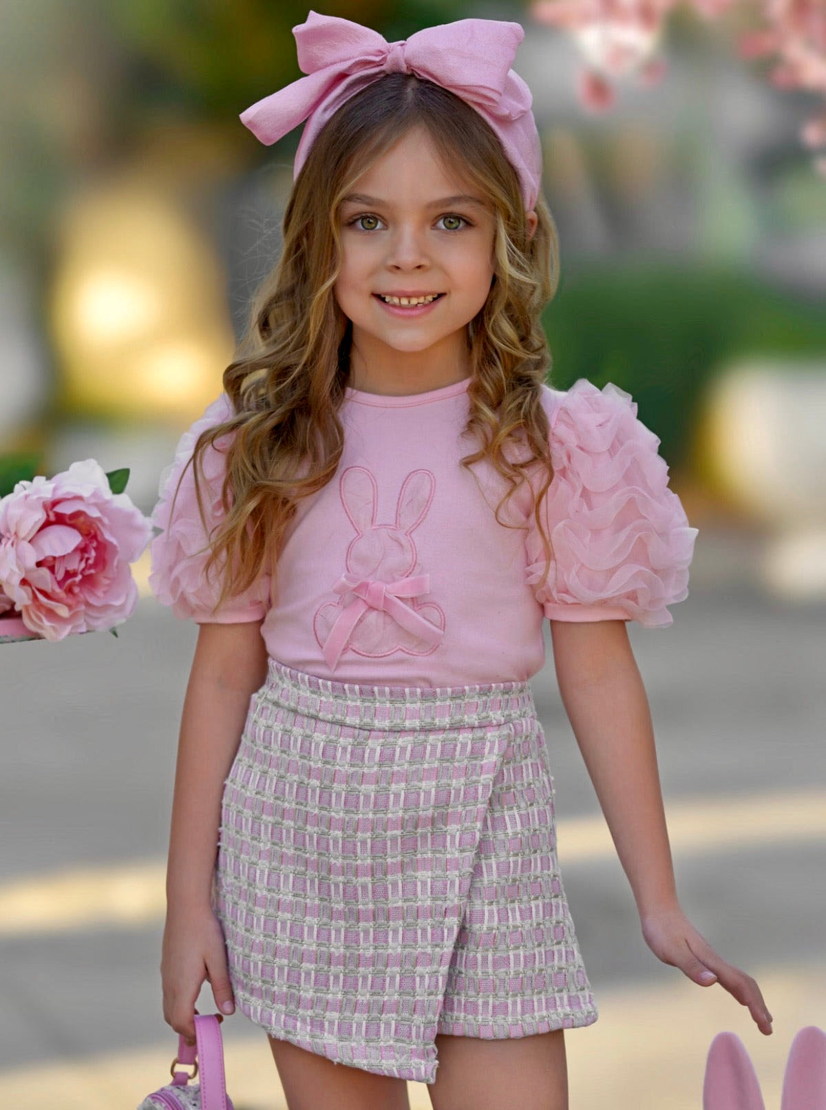 Bunny Puff Sleeve Top and Tweed Skort Easter Set