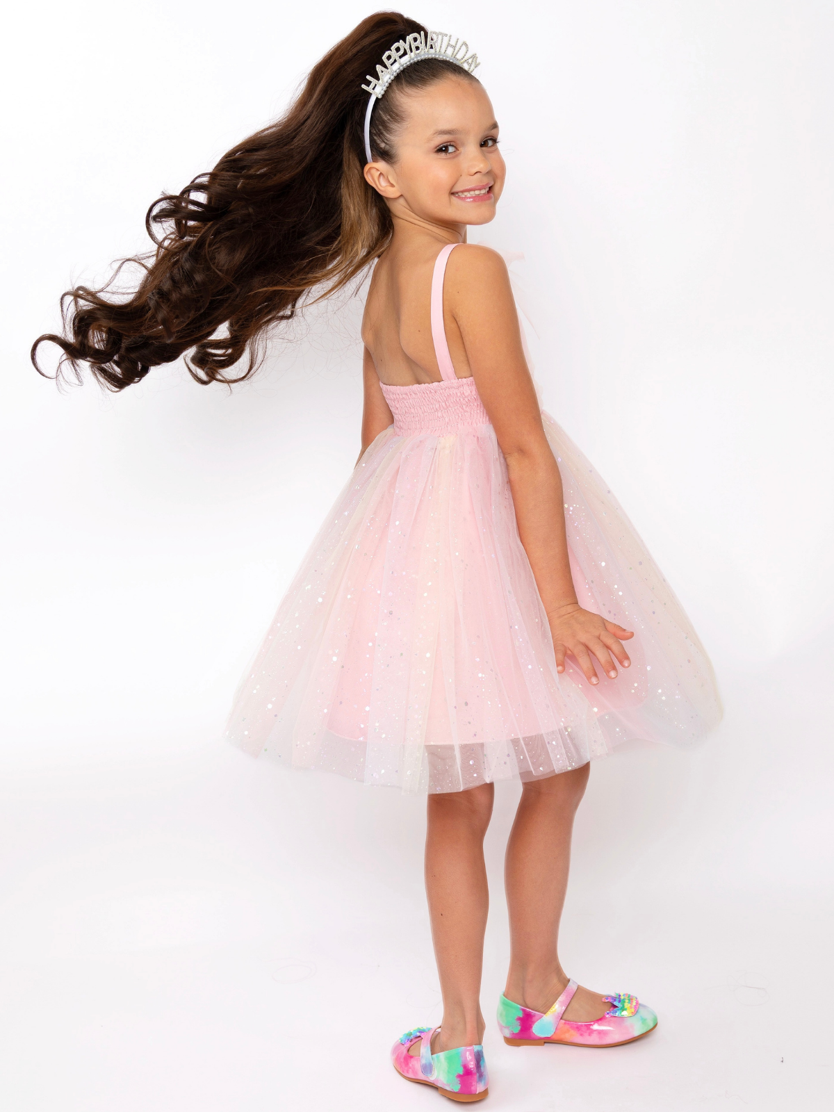 Birthday Glow Pastel Rainbow Tulle Dress