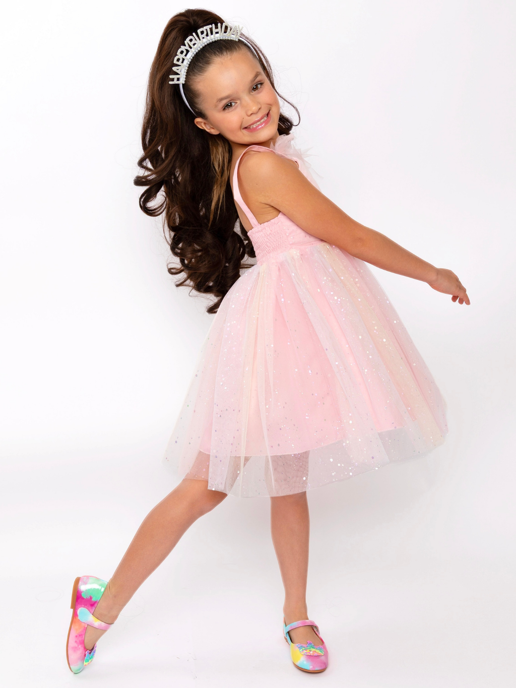 Birthday Glow Pastel Rainbow Tulle Dress