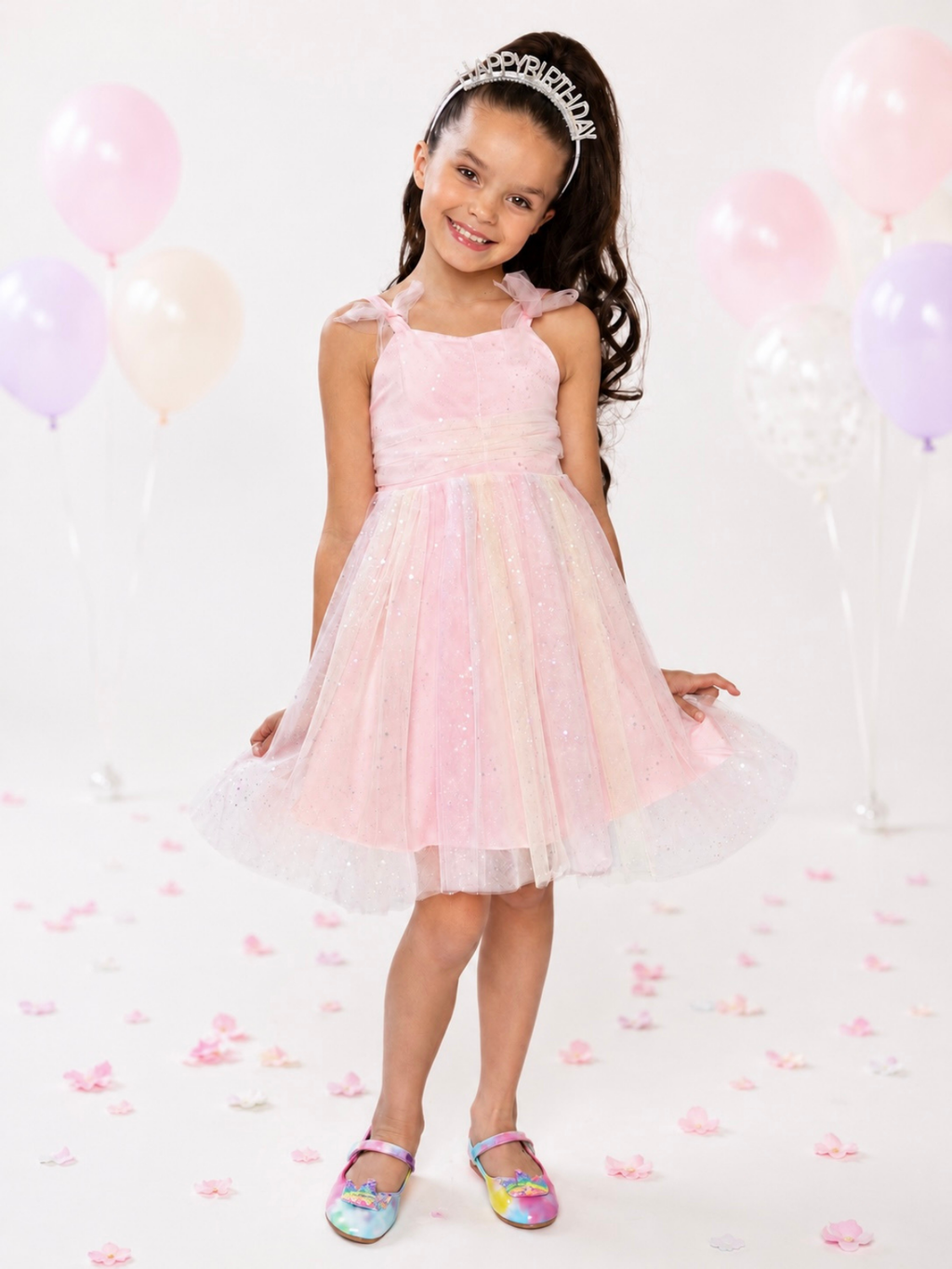 Birthday Glow Pastel Rainbow Tulle Dress