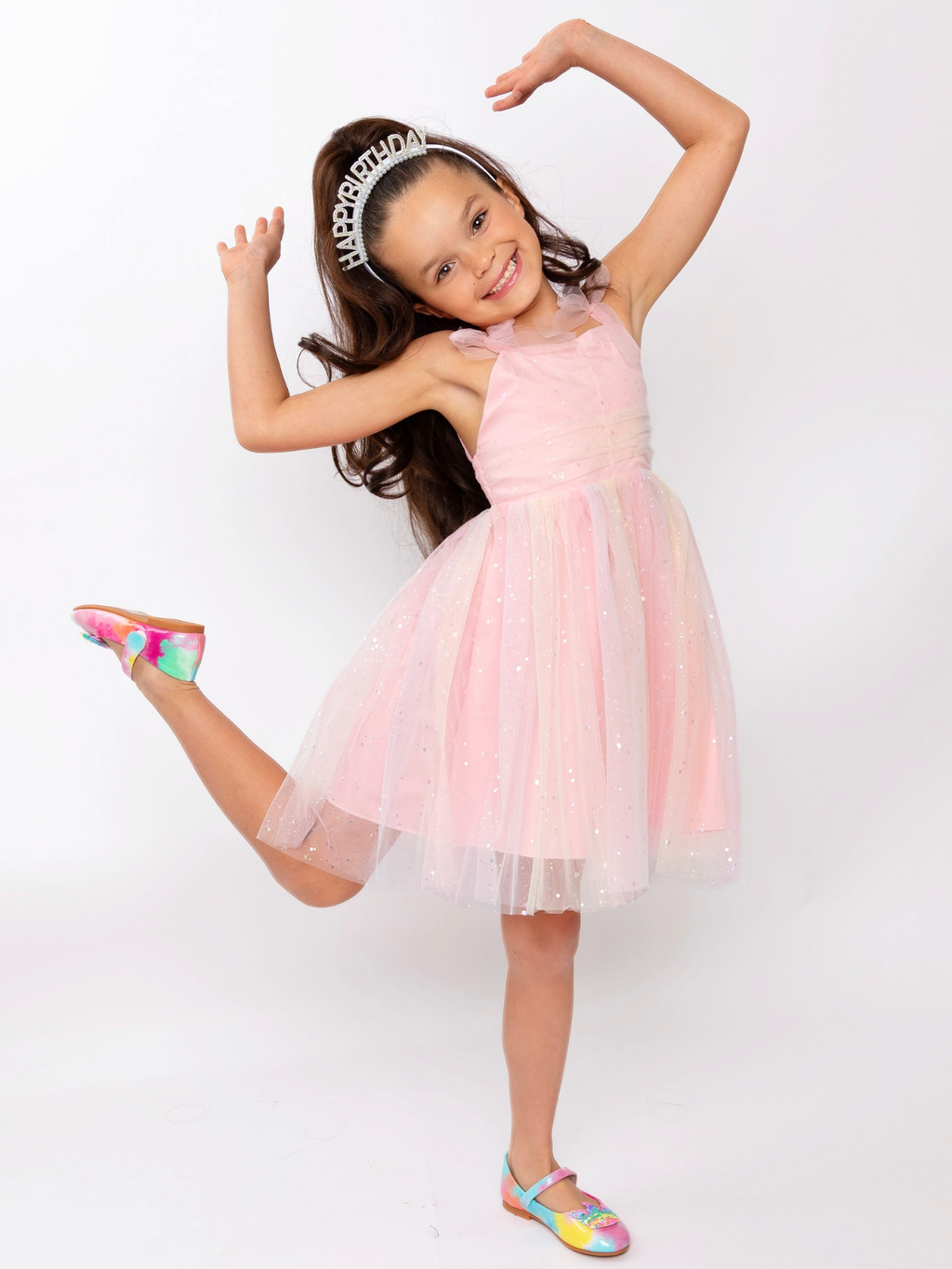 Birthday Glow Pastel Rainbow Tulle Dress