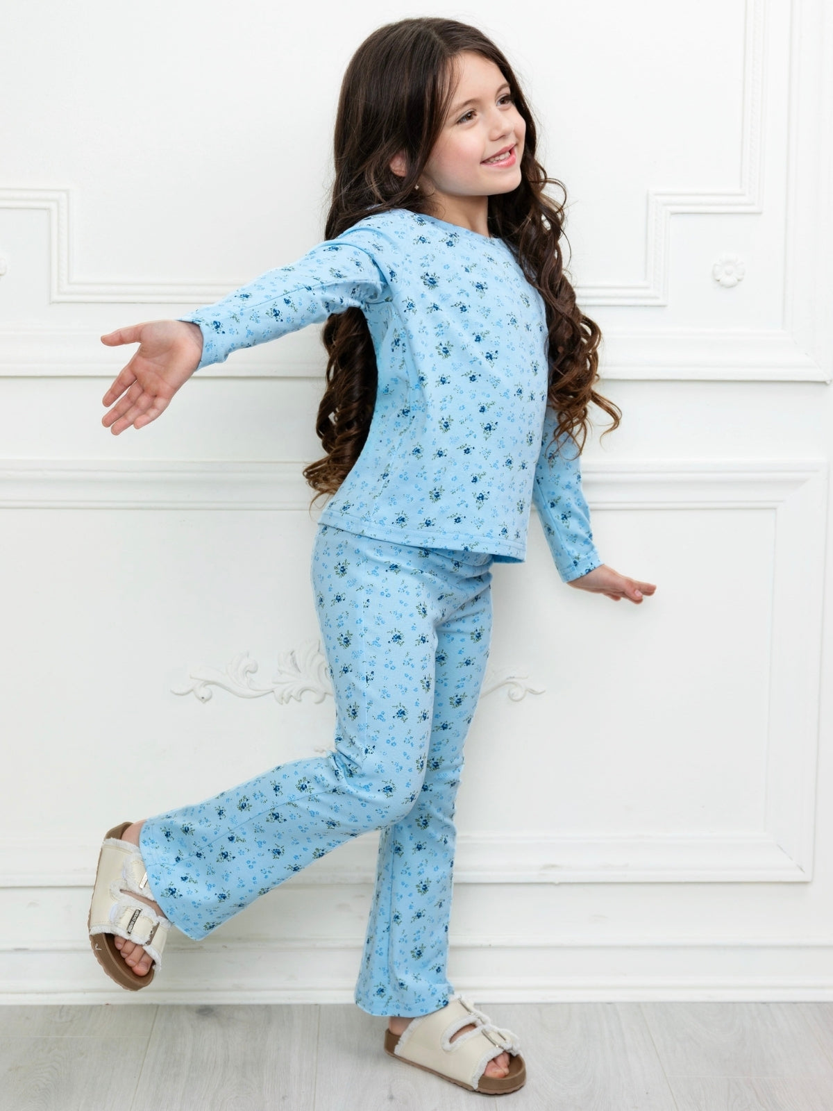 Bluebell Bliss Floral Flare Cotton Pant Set