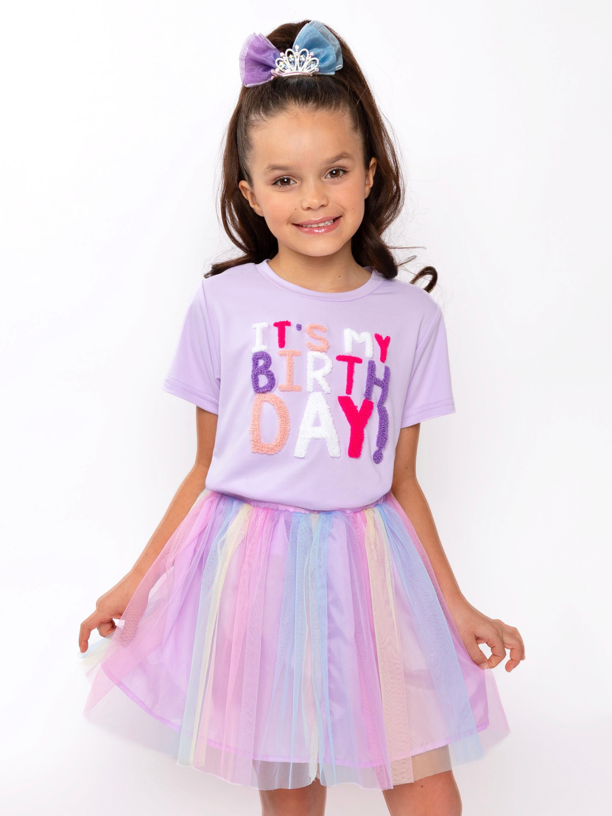 Birthday Sparkle Lavender Top and Rainbow Tulle Skirt Set