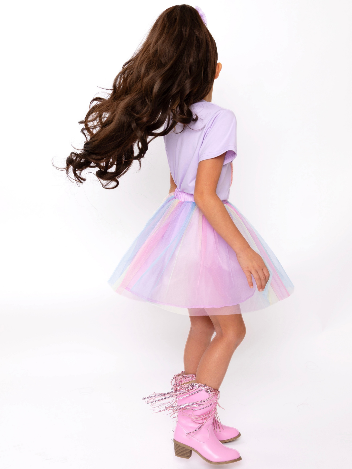 Birthday Sparkle Lavender Top and Rainbow Tulle Skirt Set