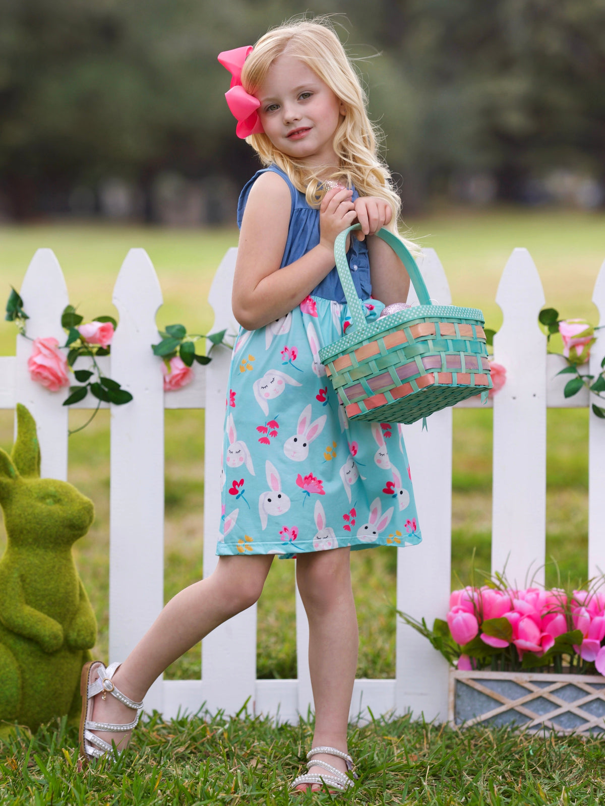 Bunny Bows Chambray Easter Dress