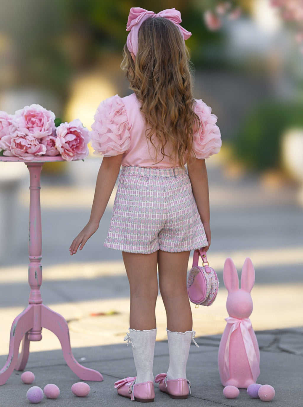 Bunny Puff Sleeve Top and Tweed Skort Easter Set