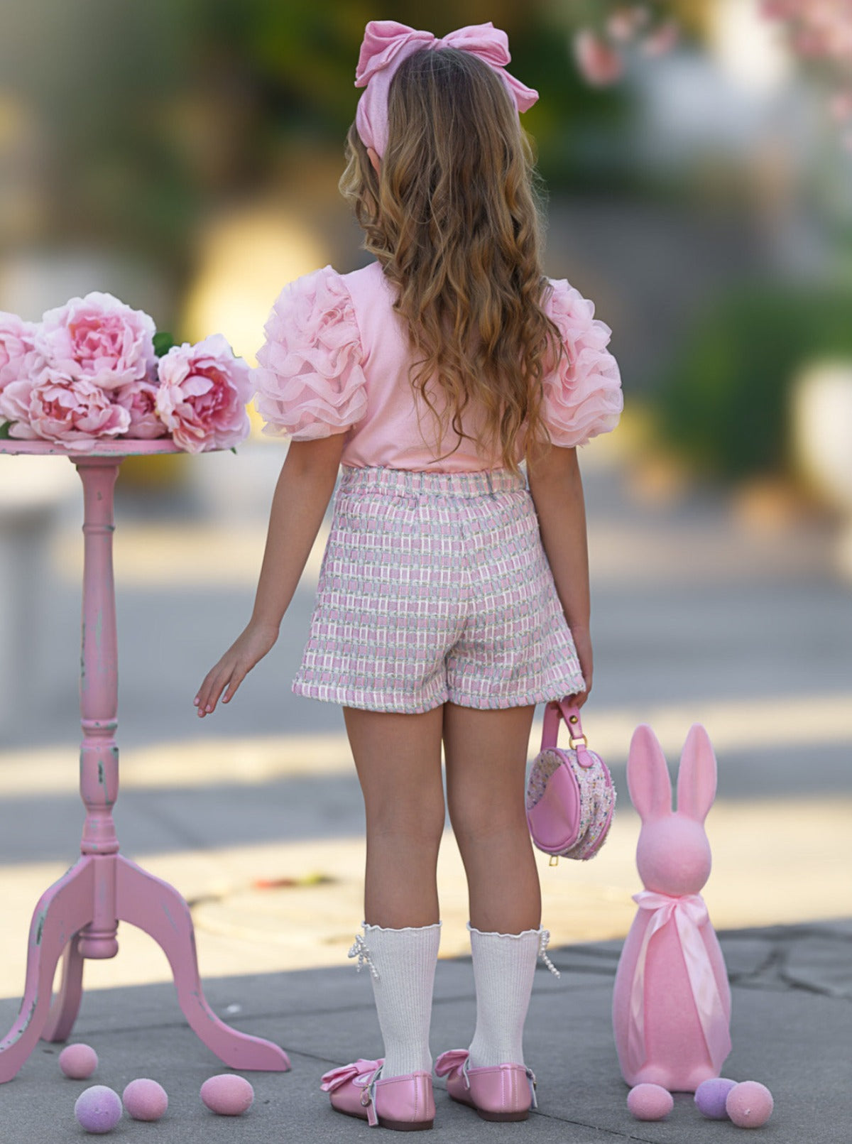 Bunny Puff Sleeve Top and Tweed Skort Easter Set