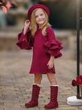 Best Pick Burgundy Tiered Sleeve Dress