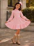 Autumn Blush Ribbed Long Sleeve Cotton Dress