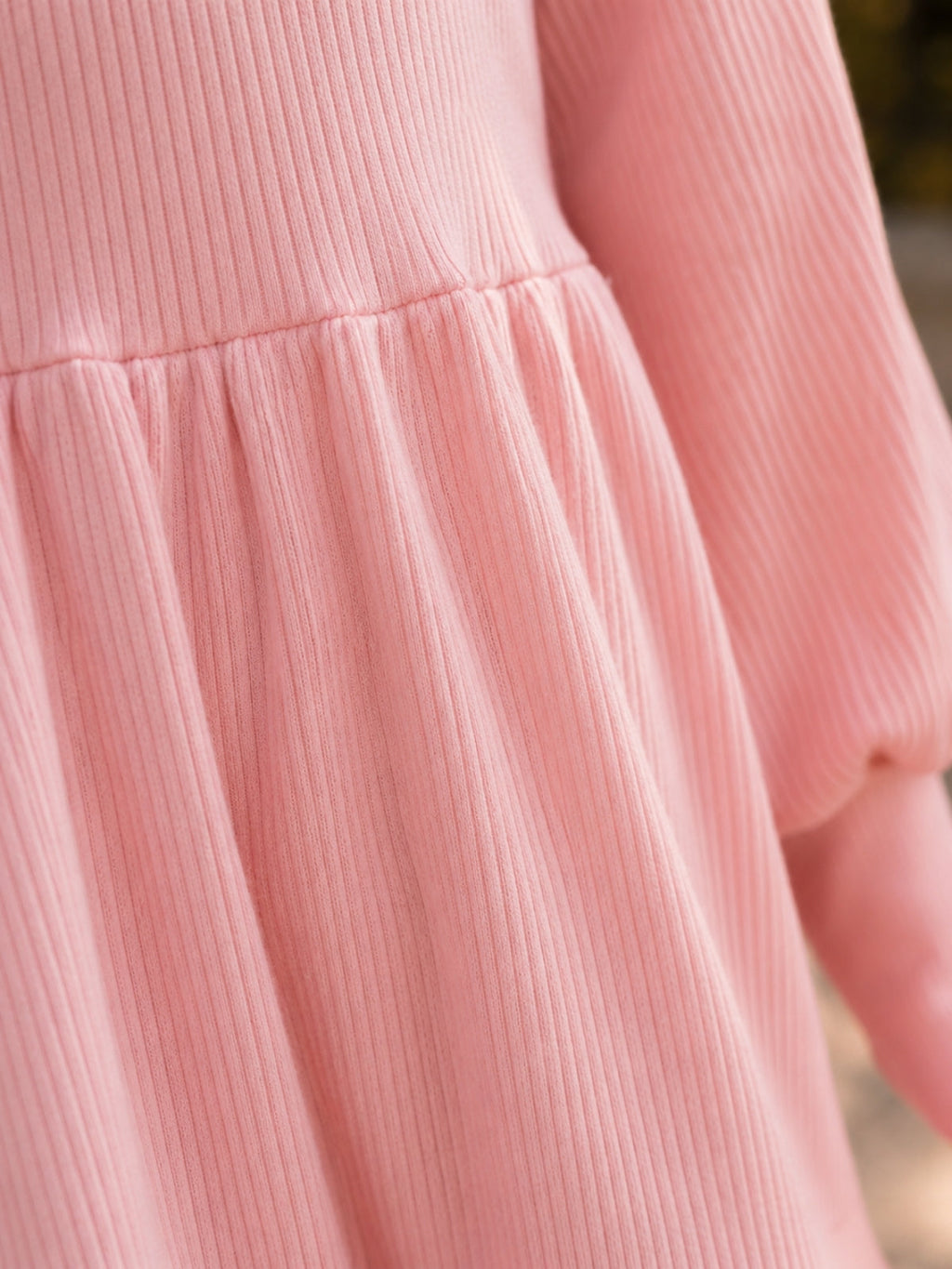 Autumn Blush Ribbed Long Sleeve Cotton Dress