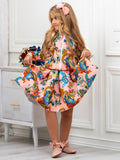 Botanical Owl Coral Neoprene Pleated Skirt by Kids Couture